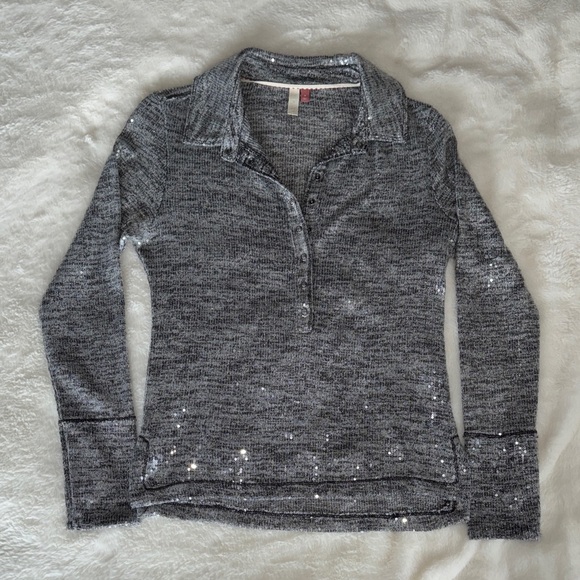 Anthropologie Gray Sequin Button Down Shirt - Picture 1 of 4